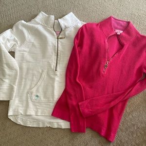 2-pack Lilly Pulitzer Pullovers, Pink & White, Cotton knit. Sz S & Sz M